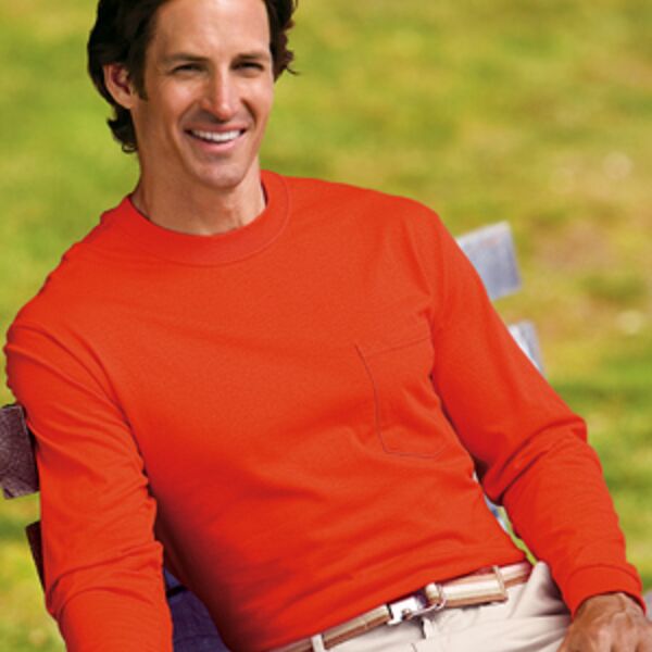 Heavyweight 100% Cotton Long Sleeve T Shirt with Pocket Thumbnail